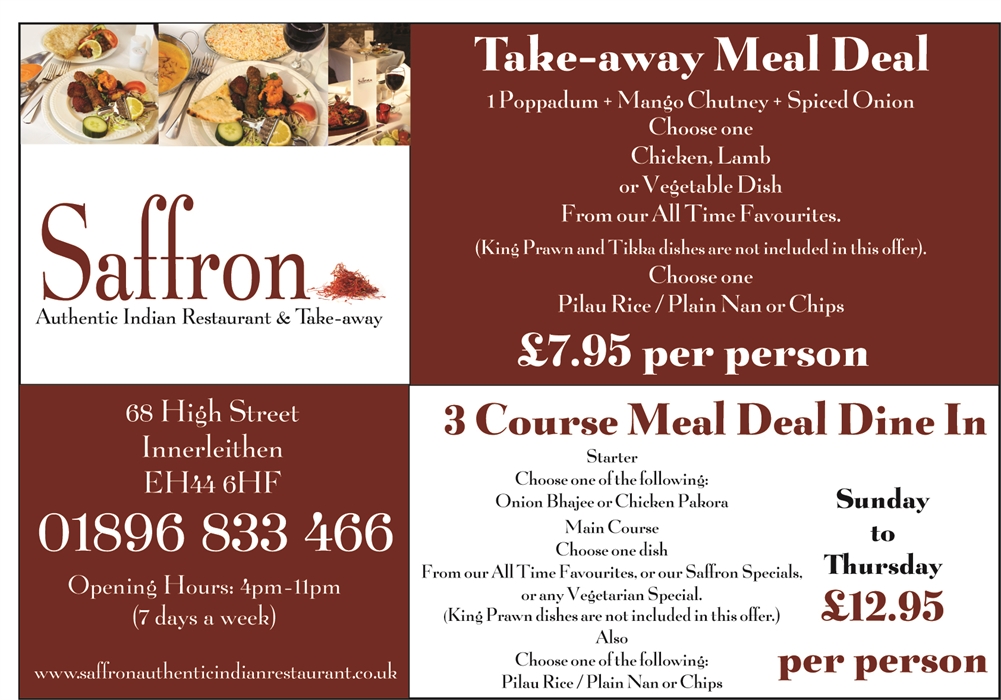 Saffron (Authentic Indian Restaurant & TakeAway), Innerleithen Restaurants VisitScotland